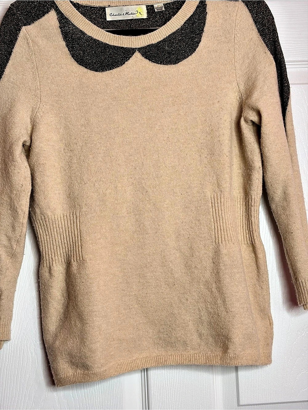 Charlie & Robin Wool Alpaca Metallic Peter Pan Collar Sweater Size M